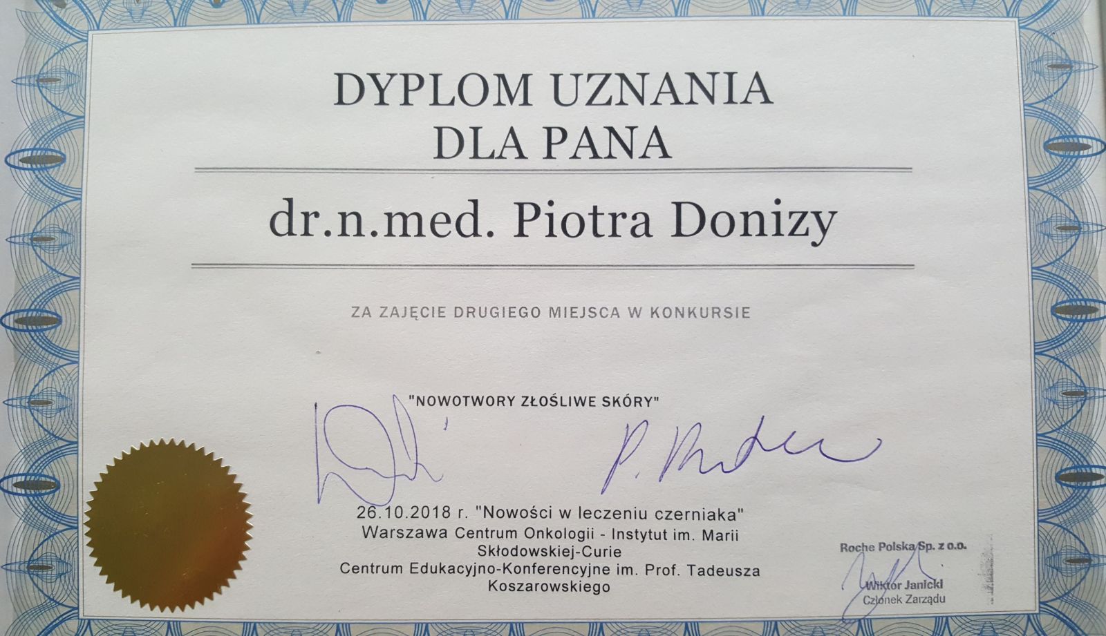 Piotr Dionizy_nagroda