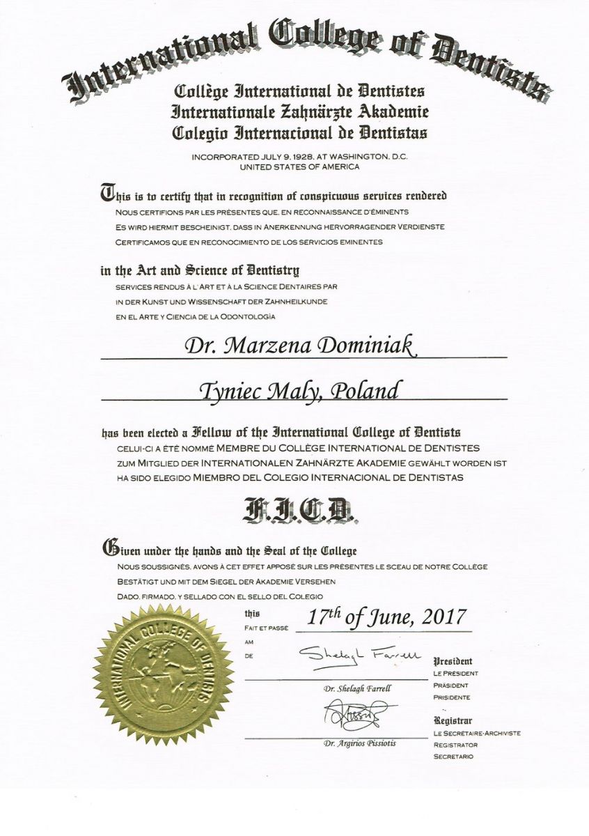 Dyplom dla prof. Marzeny Dominiak