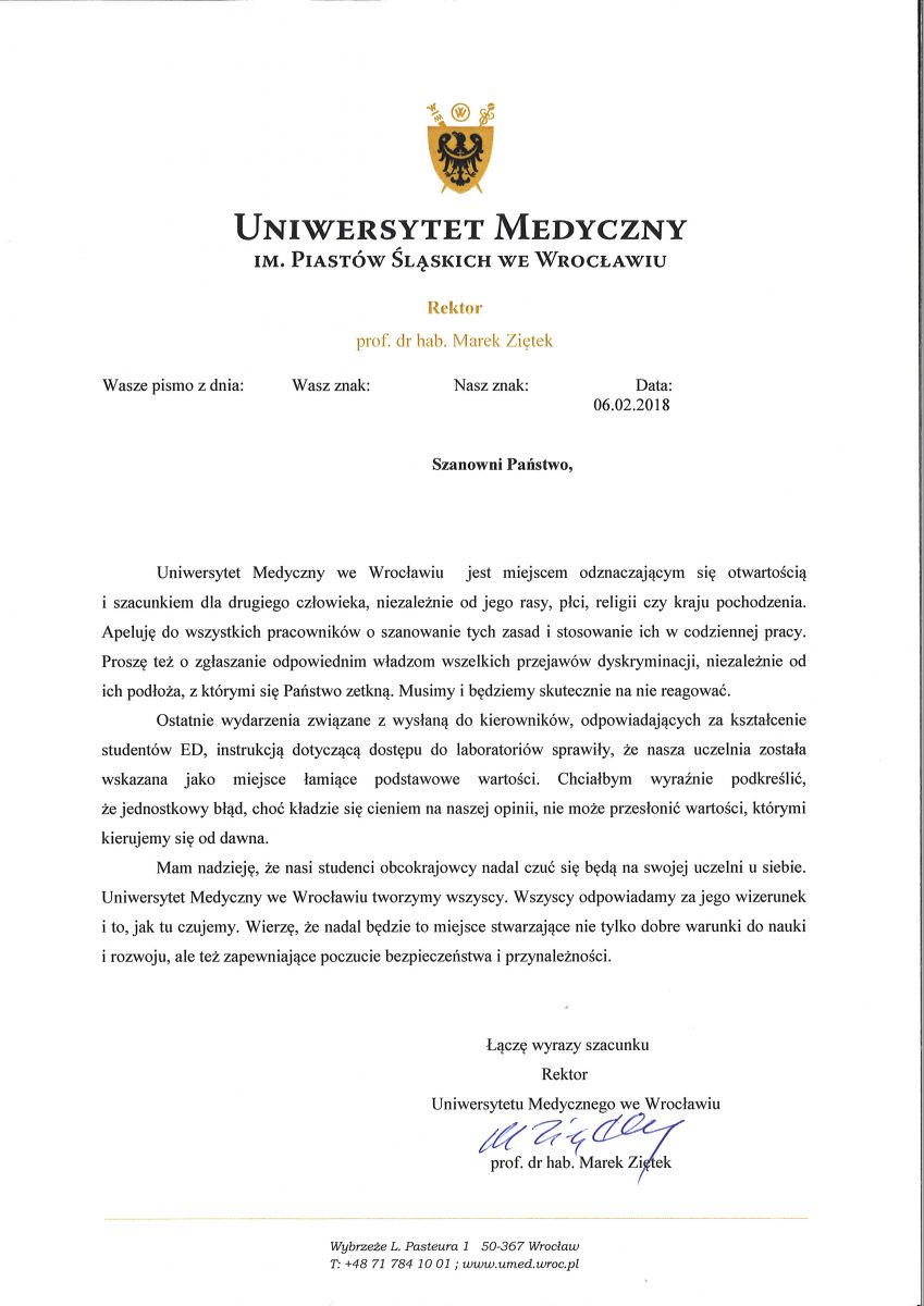 List rektora do pracowników