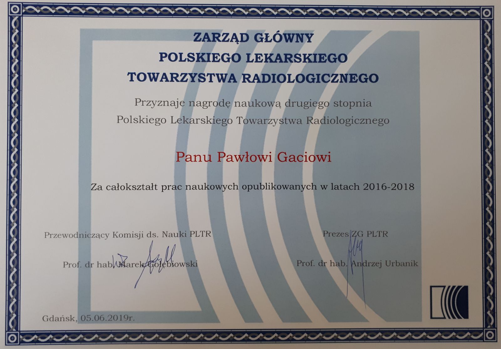 Nagroda dr hab. Paweł Gać