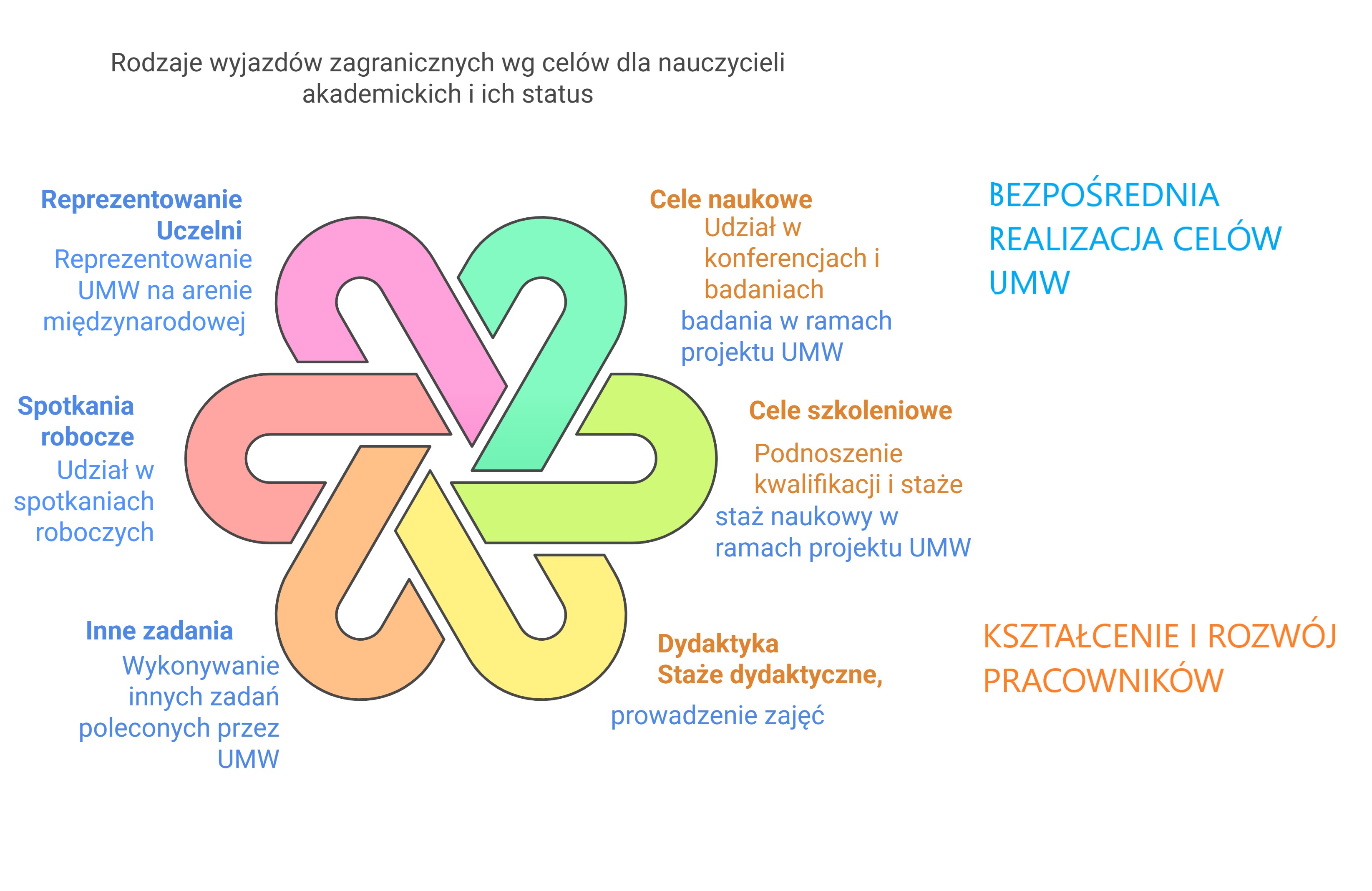 rodzaje wyjazdów zagranicznych wg. celów dla nauczycieli akademickich i ich status