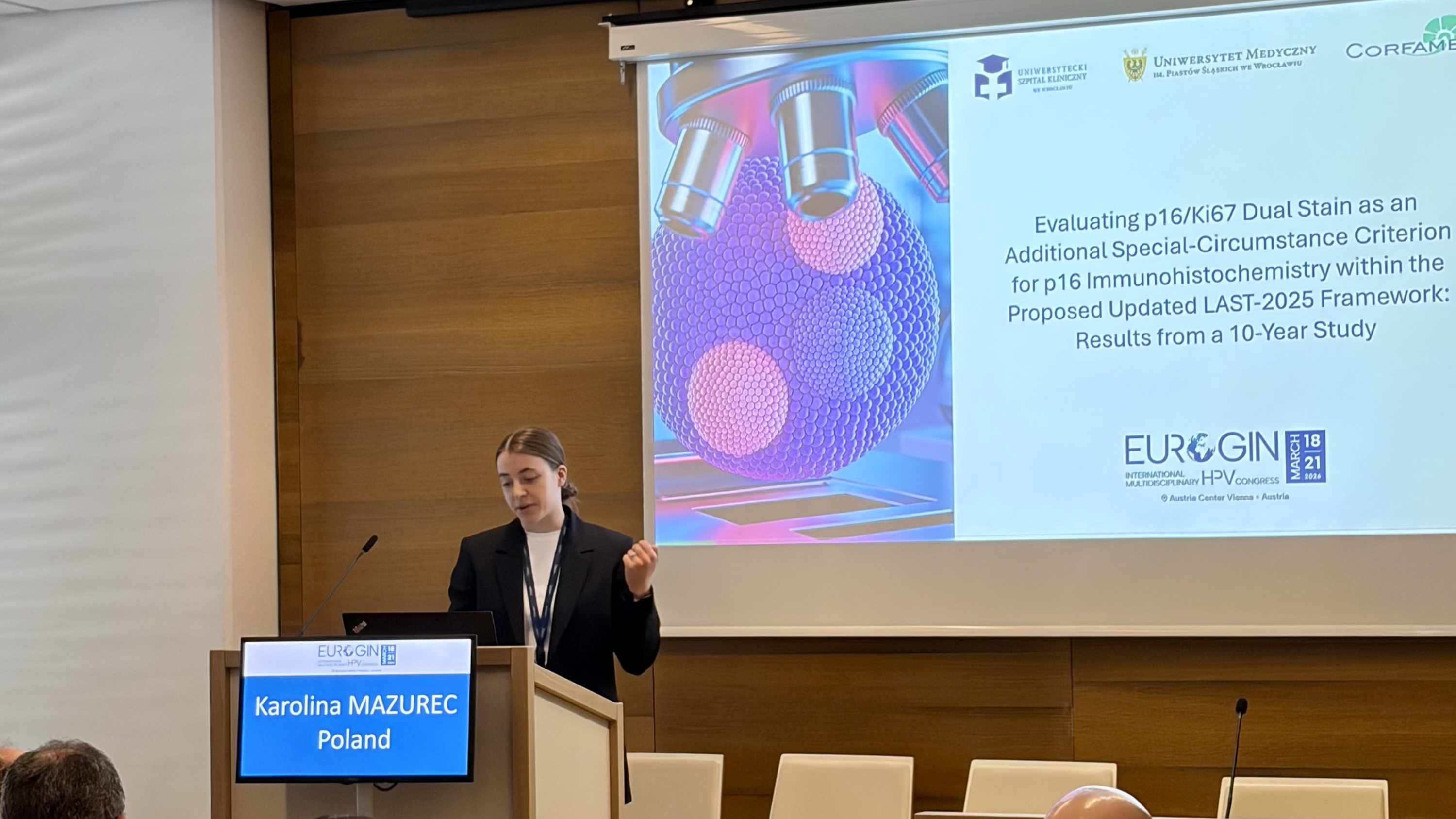     Lek. Karolina Mazurec podczas konferencji EUROGIN 2026 w Wiedniu