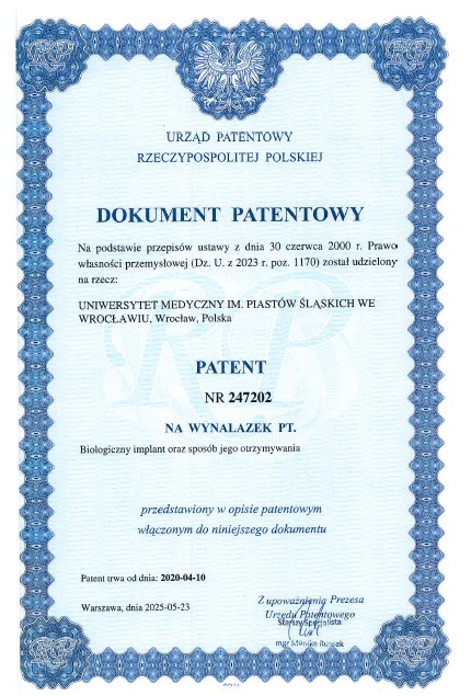 patent Biologiczny implant oraz sposób jego otrzymywania